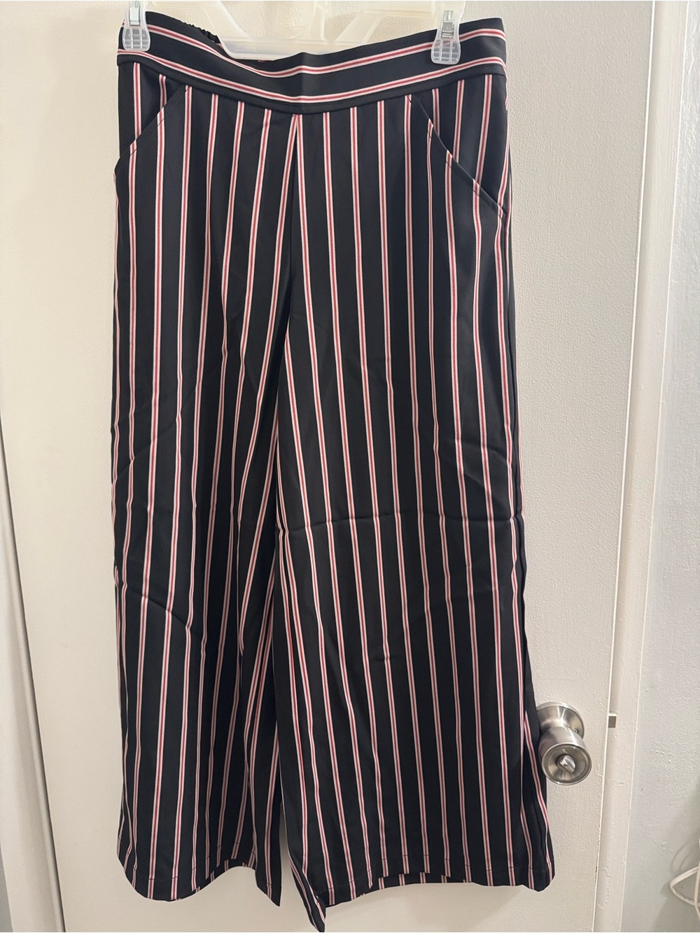 Max Studio Large Black Wide-Leg Pants with Pink Stripes